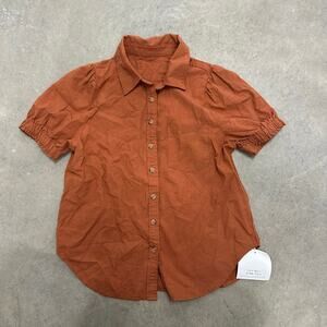 NWT Cicy Bell Women's Puff Short-Sleeve Button-Down Blouse Orange sz S
